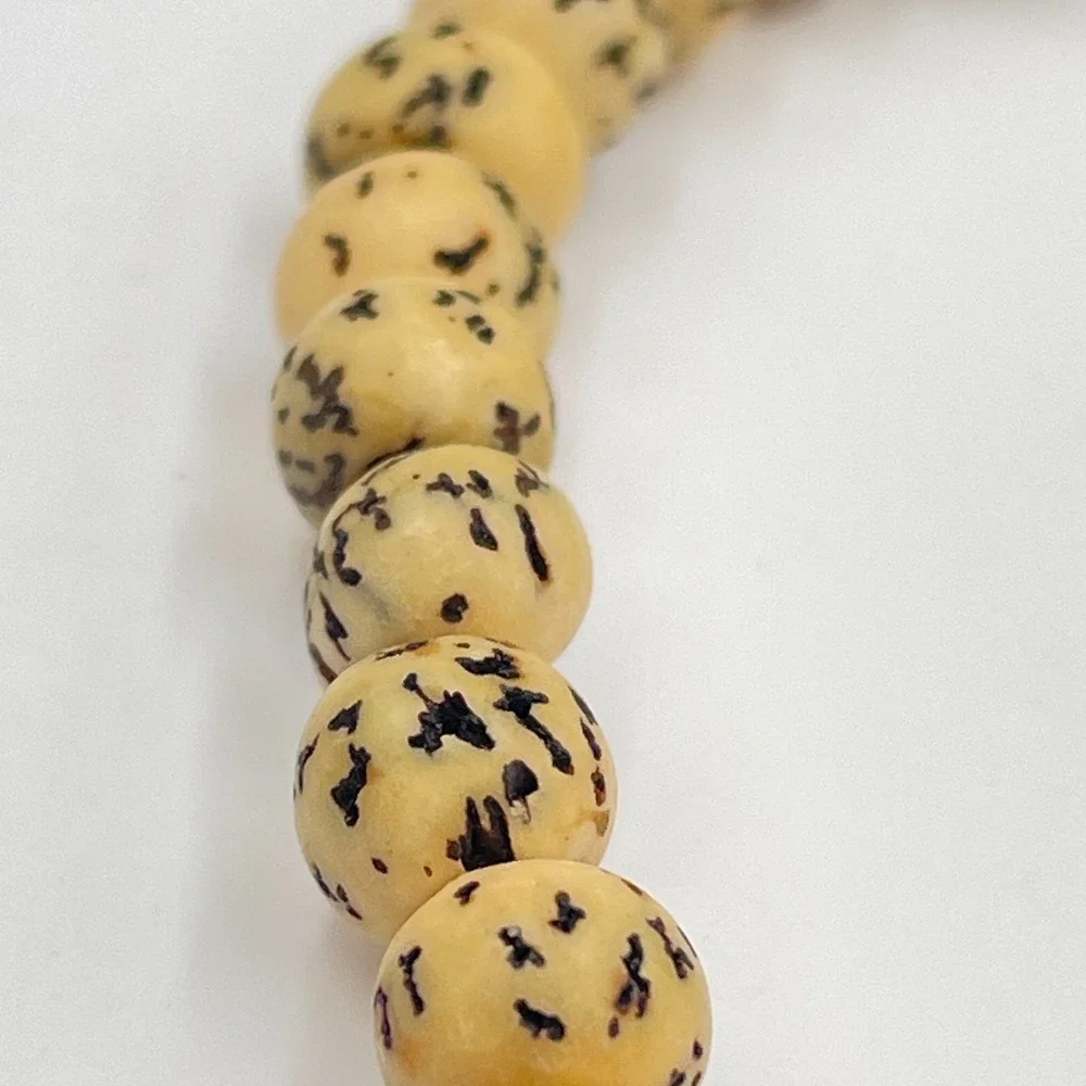 Vintage Boho Cream Bodhi Seed Beaded Strand Bracelet Earthy Hippie Y2K Classic